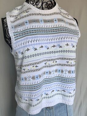 Hand-Embroidered Cotton Sweater Vest | Floral Butterfly | Vintage